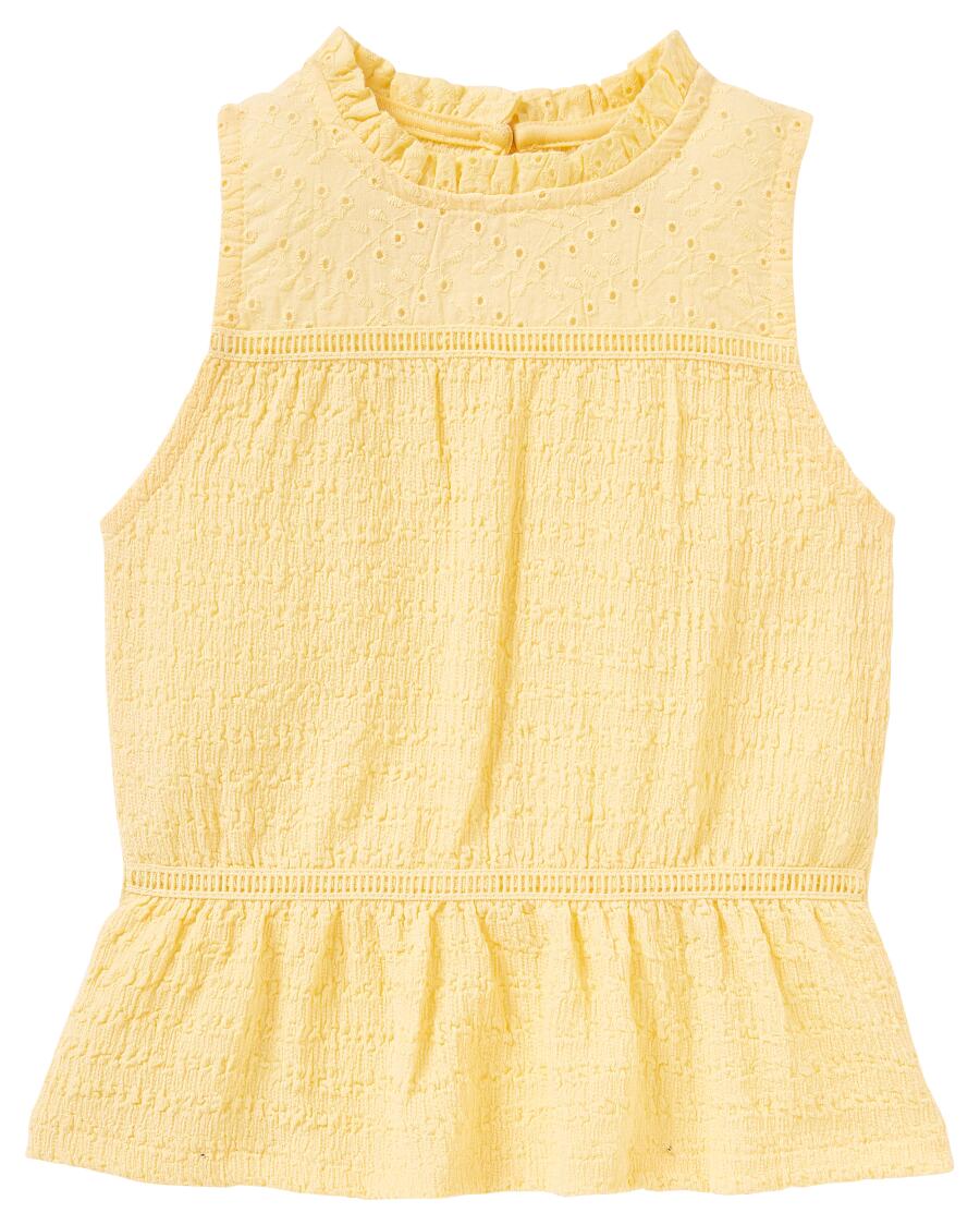 Blousetop met broderie geel