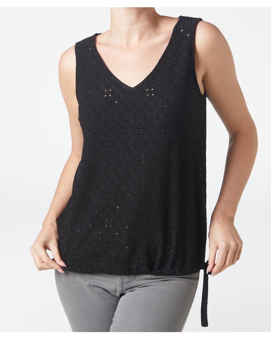 Top mit Lochmuster schwarz