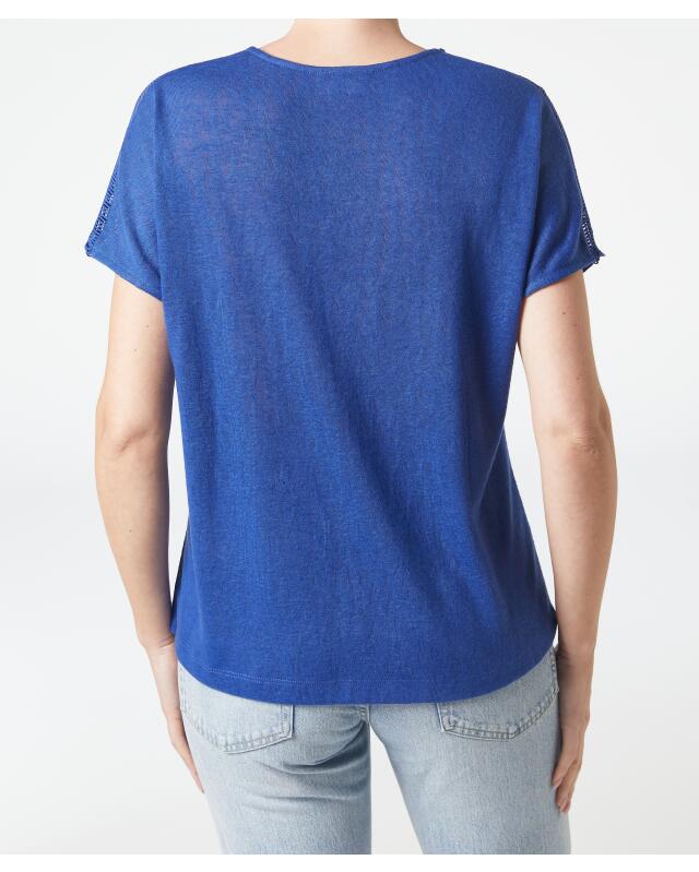 T-shirt à motif crochet femme, bleu indigo (KiK T-Shirt mit Häkelmuster (indigo blau)) — KiK, produit allemand authentique au Maroc