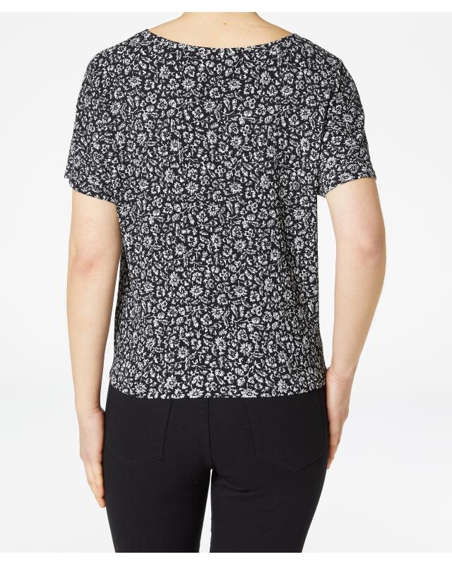Floral top with knot detail for women, black printed (KiK Blumenshirt mit Knotendetail (schwarz bedruckt)) — KiK, authentic German product in Morocco