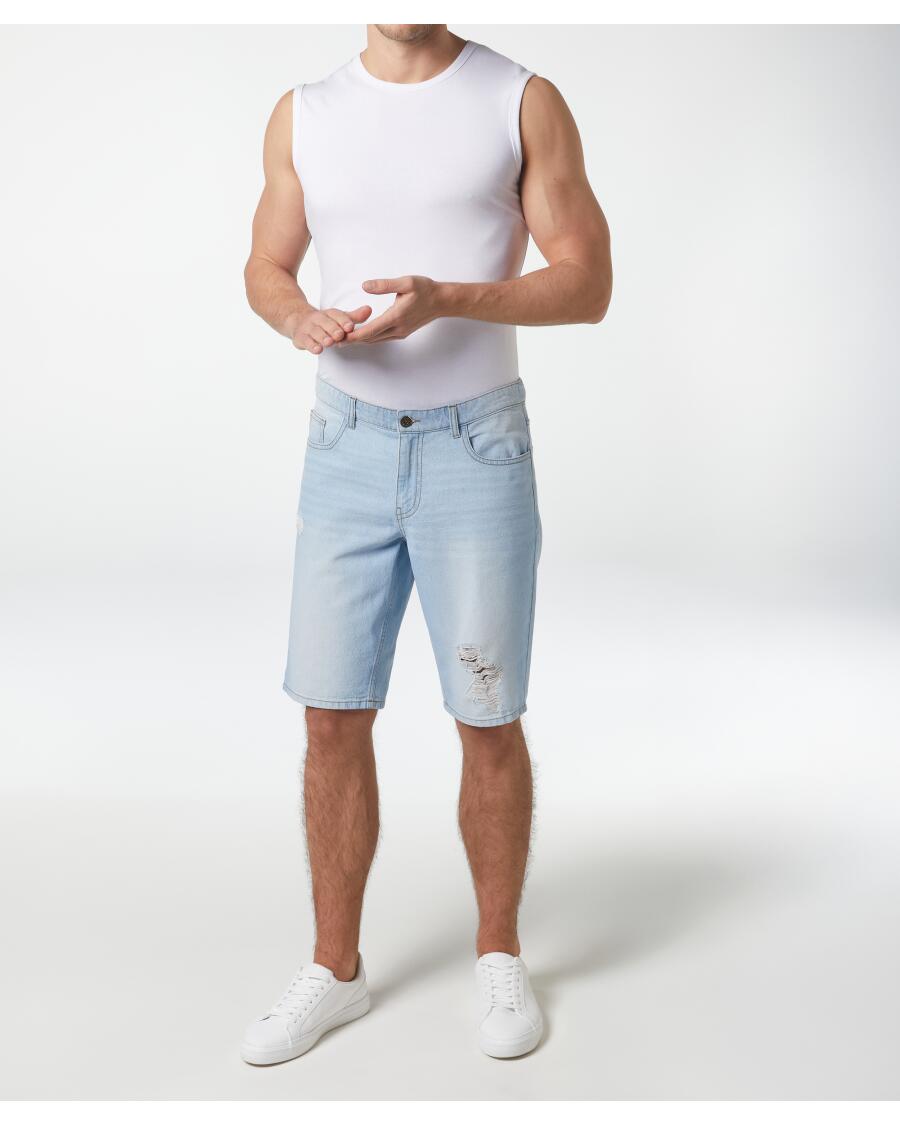 Jeans short in destroyed look licht denimblauw