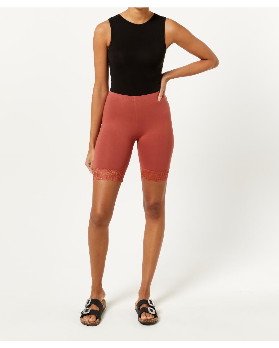 Radlerhose mit Spitze am Saum braun