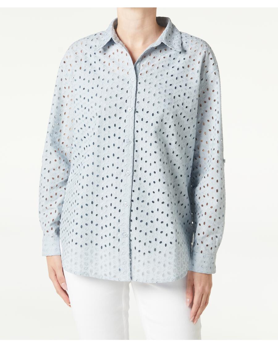 Bluse mit Lochstickereien hellblau