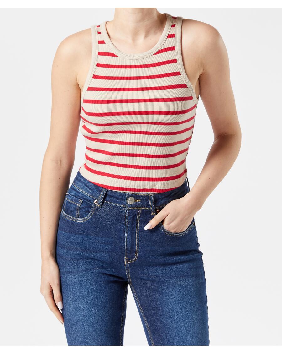 Tanktop cropped beige/rot