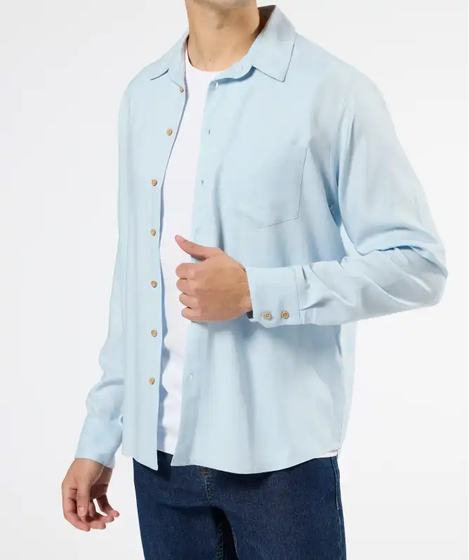 Overhemd lichtblauw met linnen