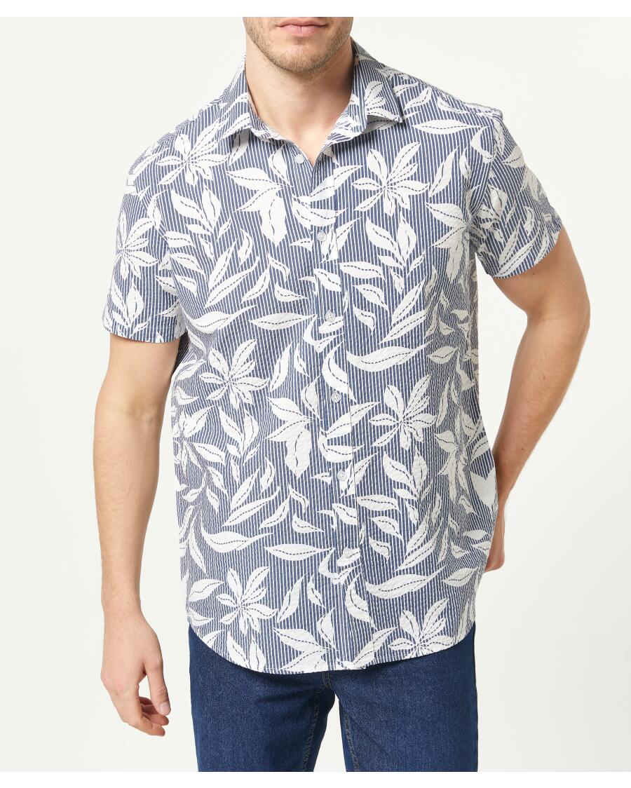 Florales Kurzarmhemd blau/weiß