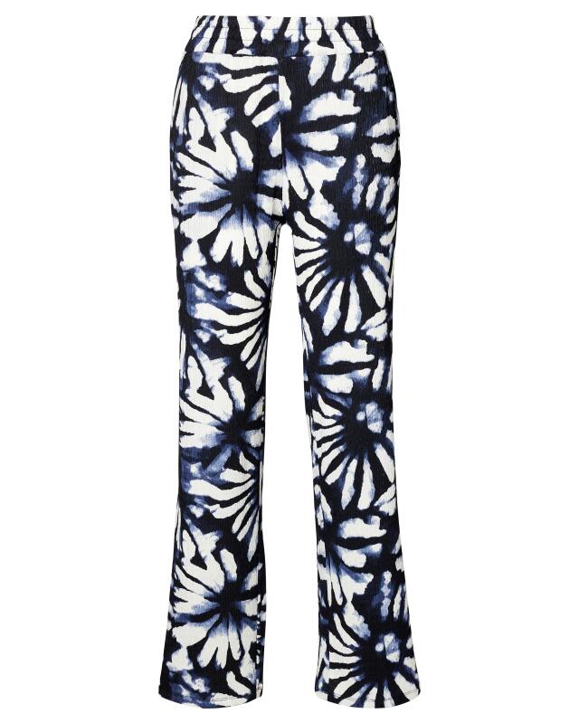 Pantalon palazzo effet froissé femme, bleu marine imprimé (KiK Palazzohose in Crinkleoptik (dunkelblau bedruckt)) — KiK, produit allemand authentique au Maroc