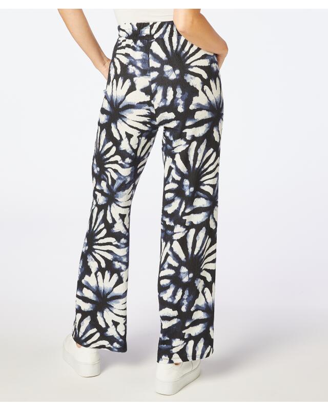 Pantalon palazzo effet froissé femme, bleu marine imprimé (KiK Palazzohose in Crinkleoptik (dunkelblau bedruckt)) — KiK, produit allemand authentique au Maroc
