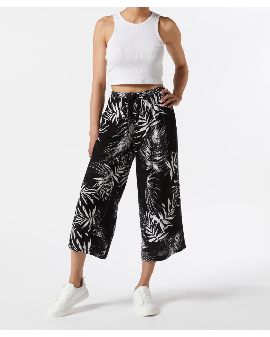 Culotte mit Palmenblättern schwarz/weiß