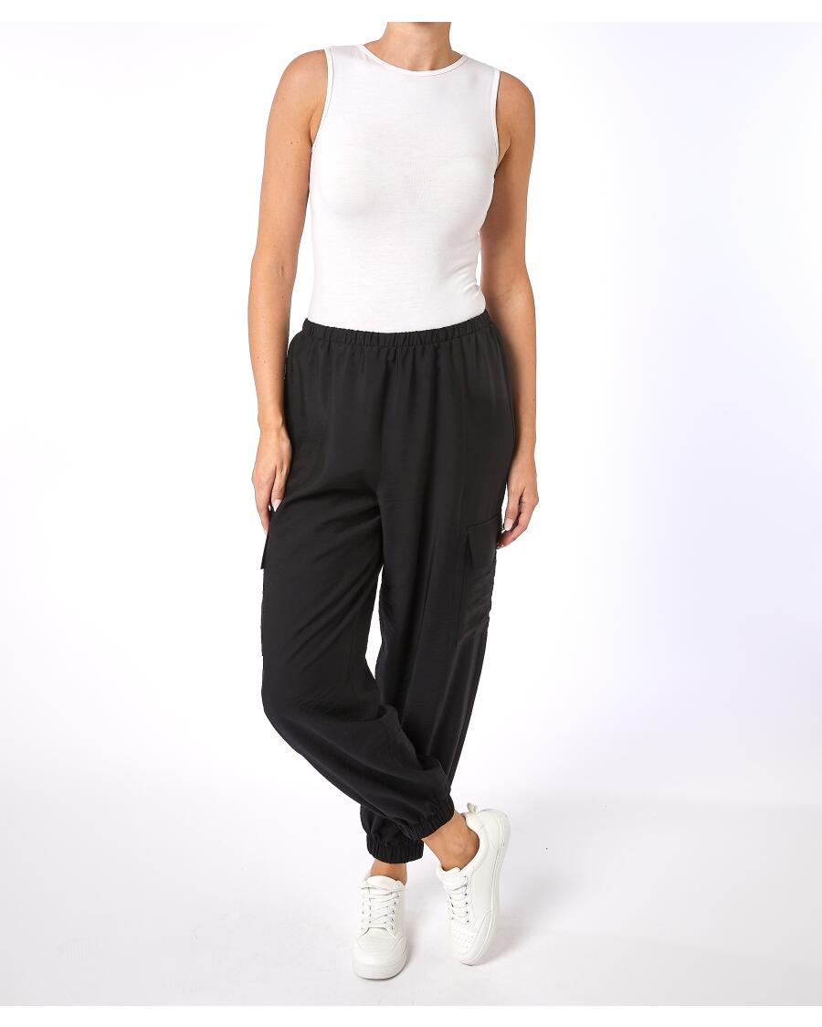 Cargohose High-waist schwarz