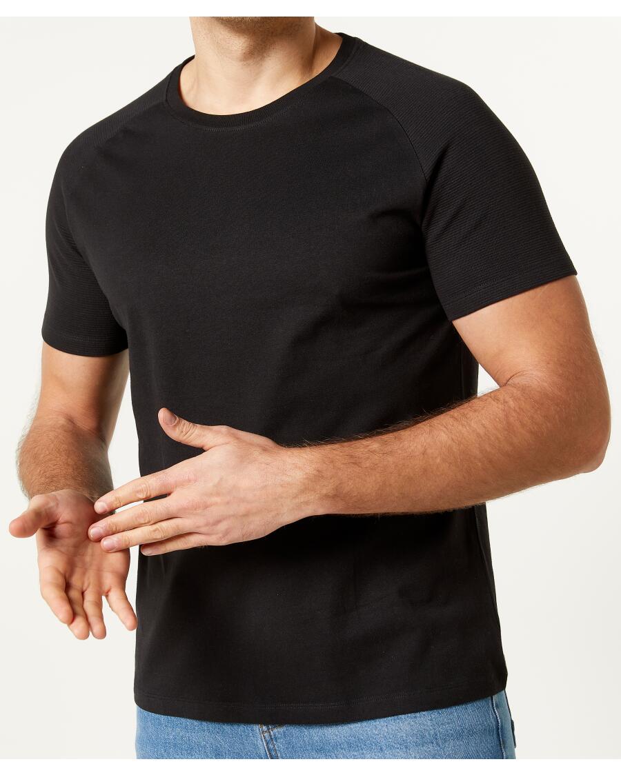 T-Shirt mit gerippten Ärmeln schwarz