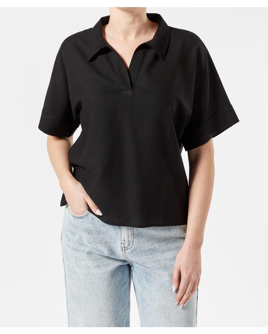 Bluse mit Leinenanteil schwarz