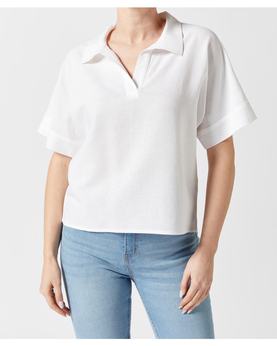 Bluse mit Leinenanteil weiß