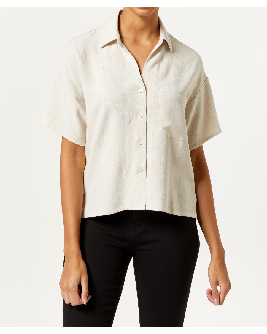 Blouse met linnen lichtbruin gemeleerd