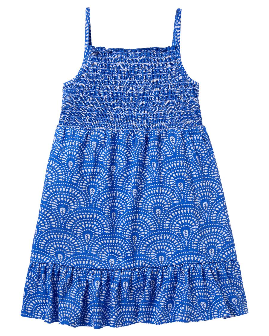 Kleid mit Smok-Effekt blau