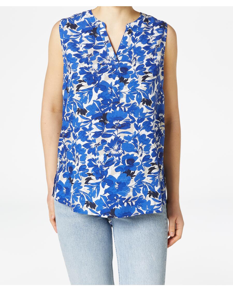 Blusentop mit blauen Blumen blau bedruckt