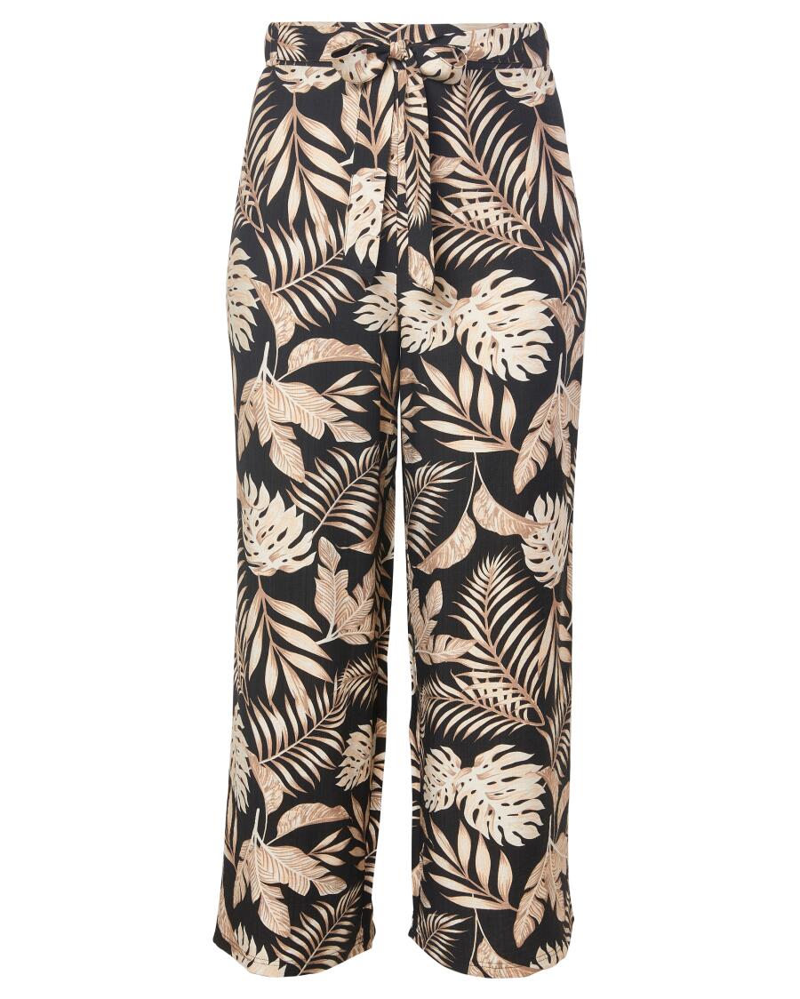 Broek met wijde pijpen naturel bedrukt