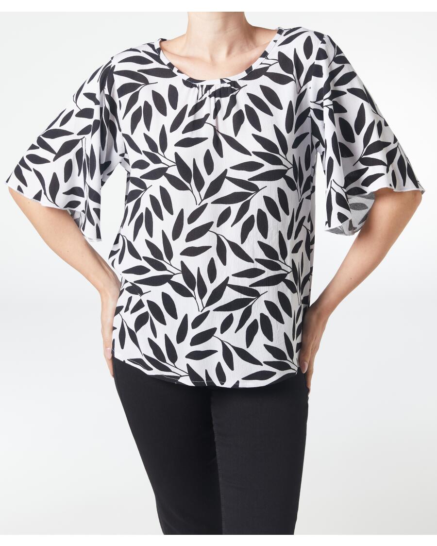 Bluse mit Trompetenärmeln schwarz/weiß
