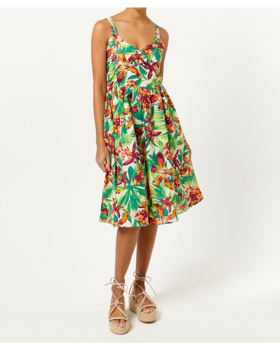 Kleid mit tropischem Muster grün