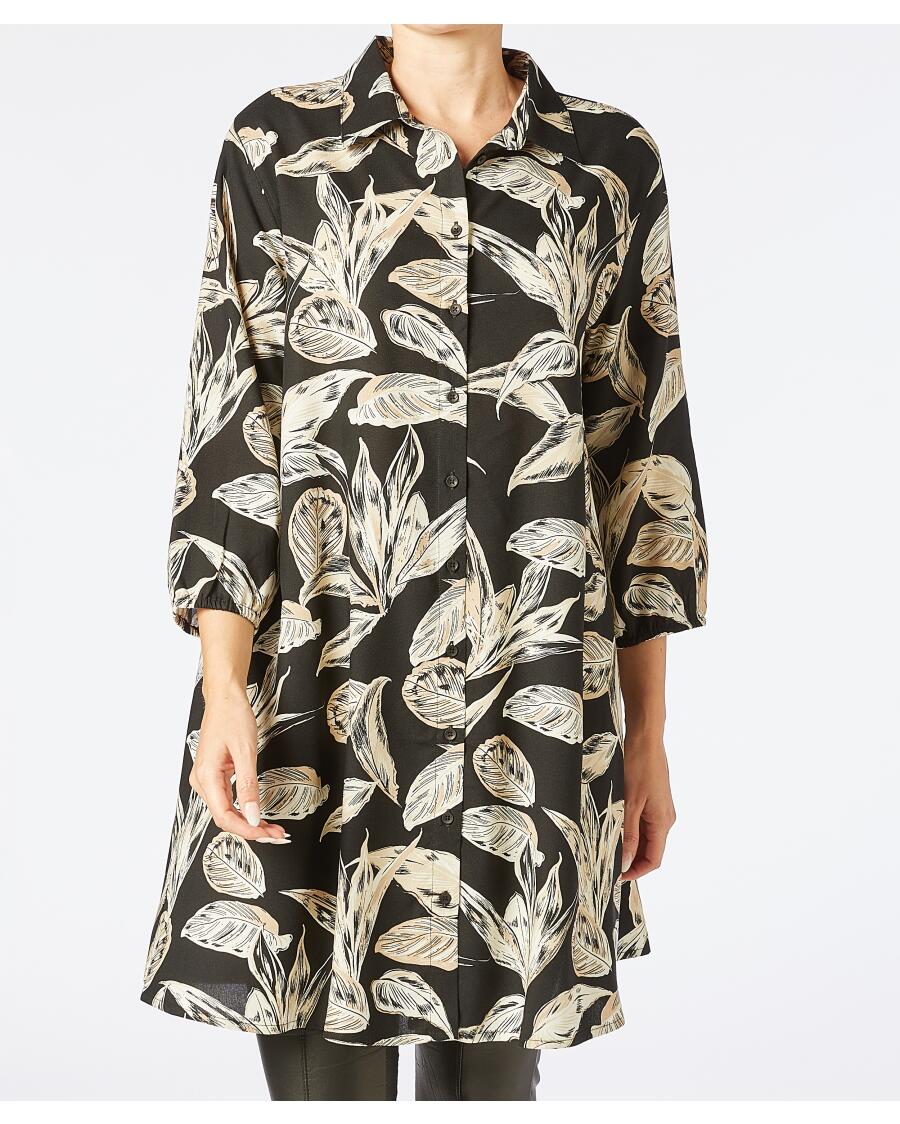 Longbluse aus Viskose schwarz bedruckt