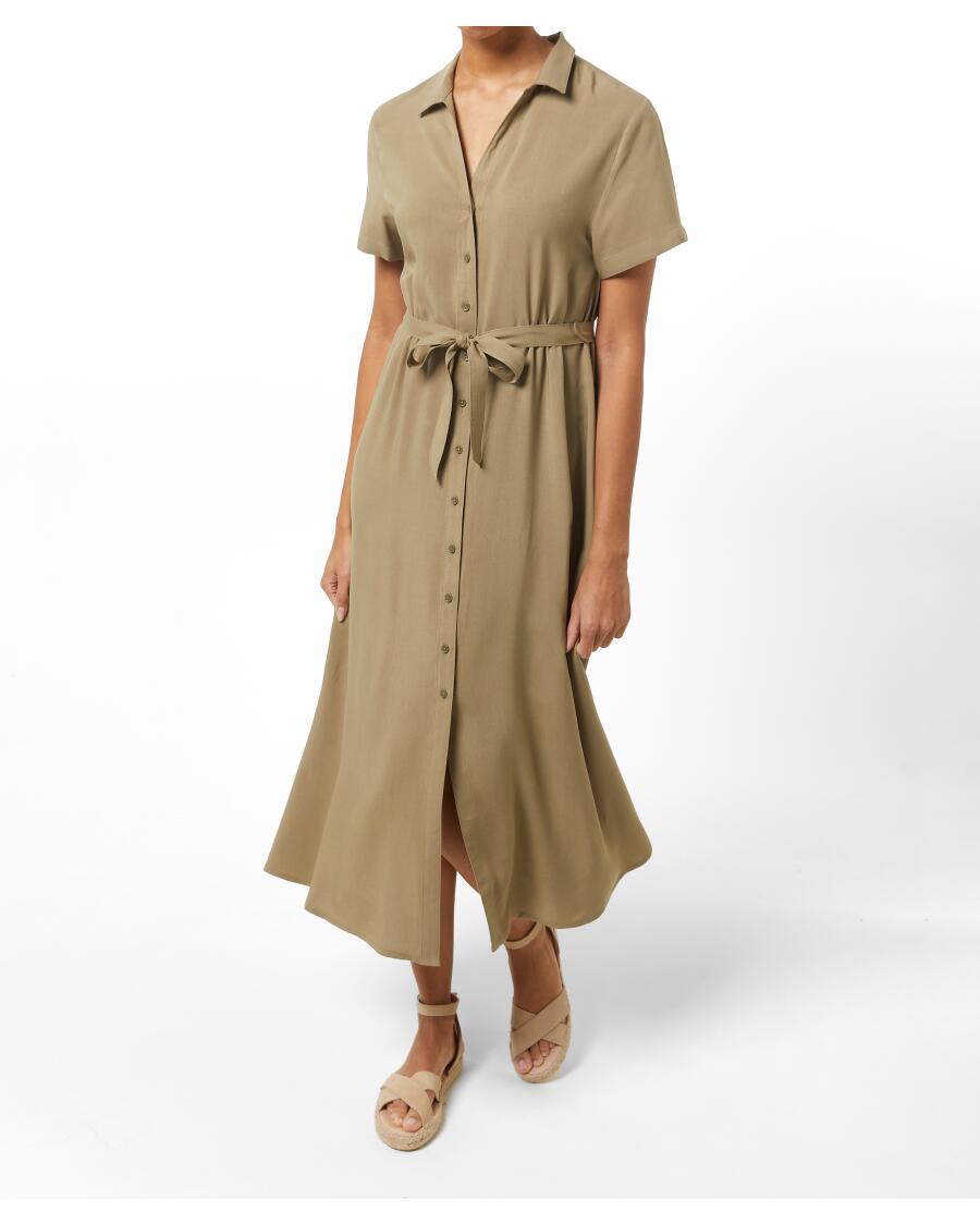 Midikleid mit Bindegürtel Khaki