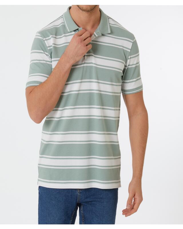 Polo à rayures homme, vert/blanc (KiK Poloshirt mit Streifen (grün/weiß)) — KiK, produit allemand authentique au Maroc