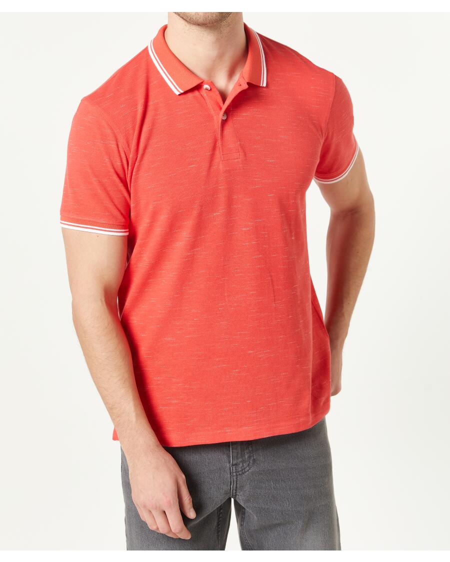 Poloshirt mit Kontraststreifen koralle/weiß