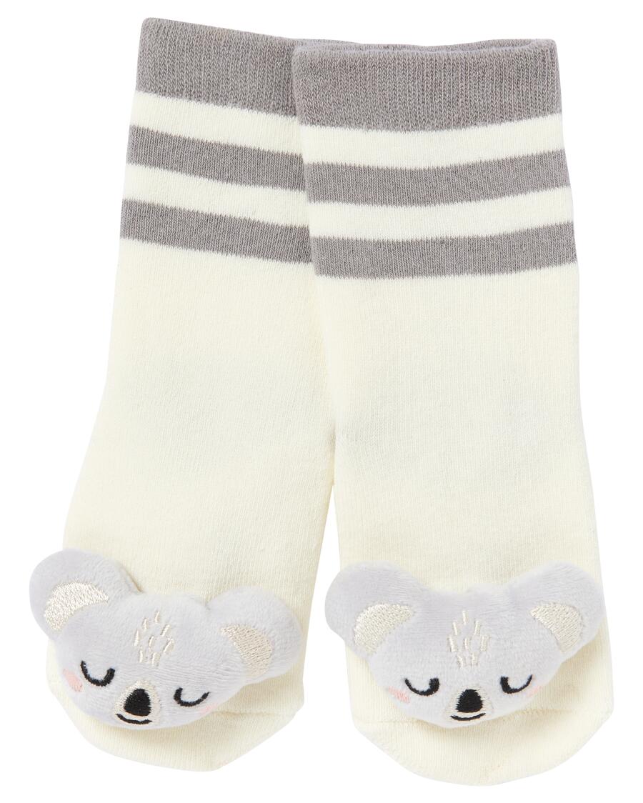Socken mit Rassel grau/beige