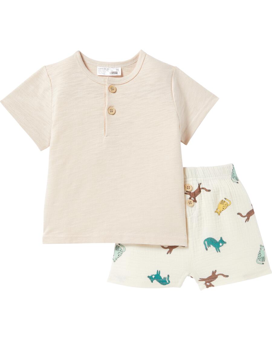 T-shirt + mousseline korte broek naturel