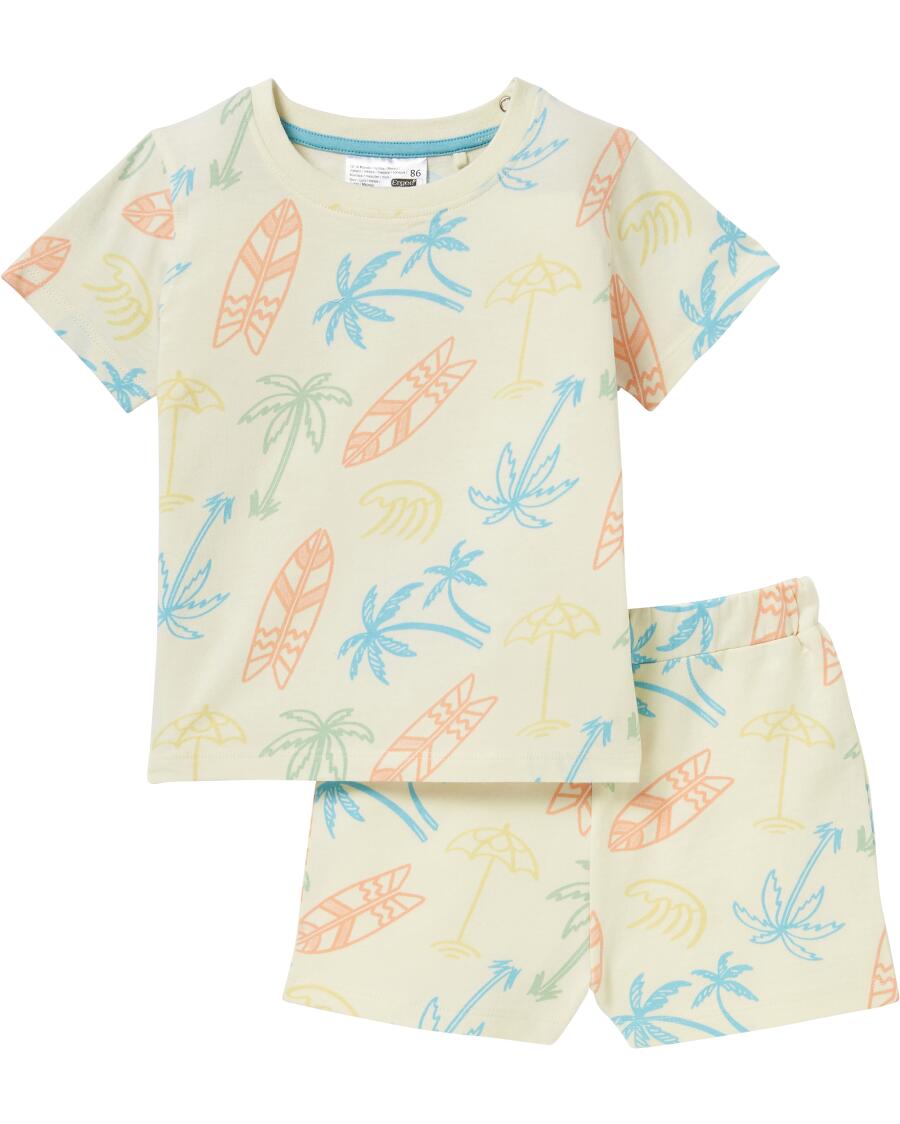 T-shirt + short met zomerse motieven abrikoos