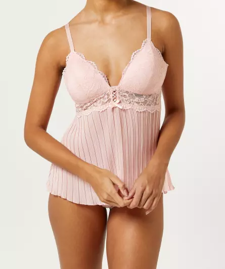 Babydoll mit Plisseestoff + Spitzen-String