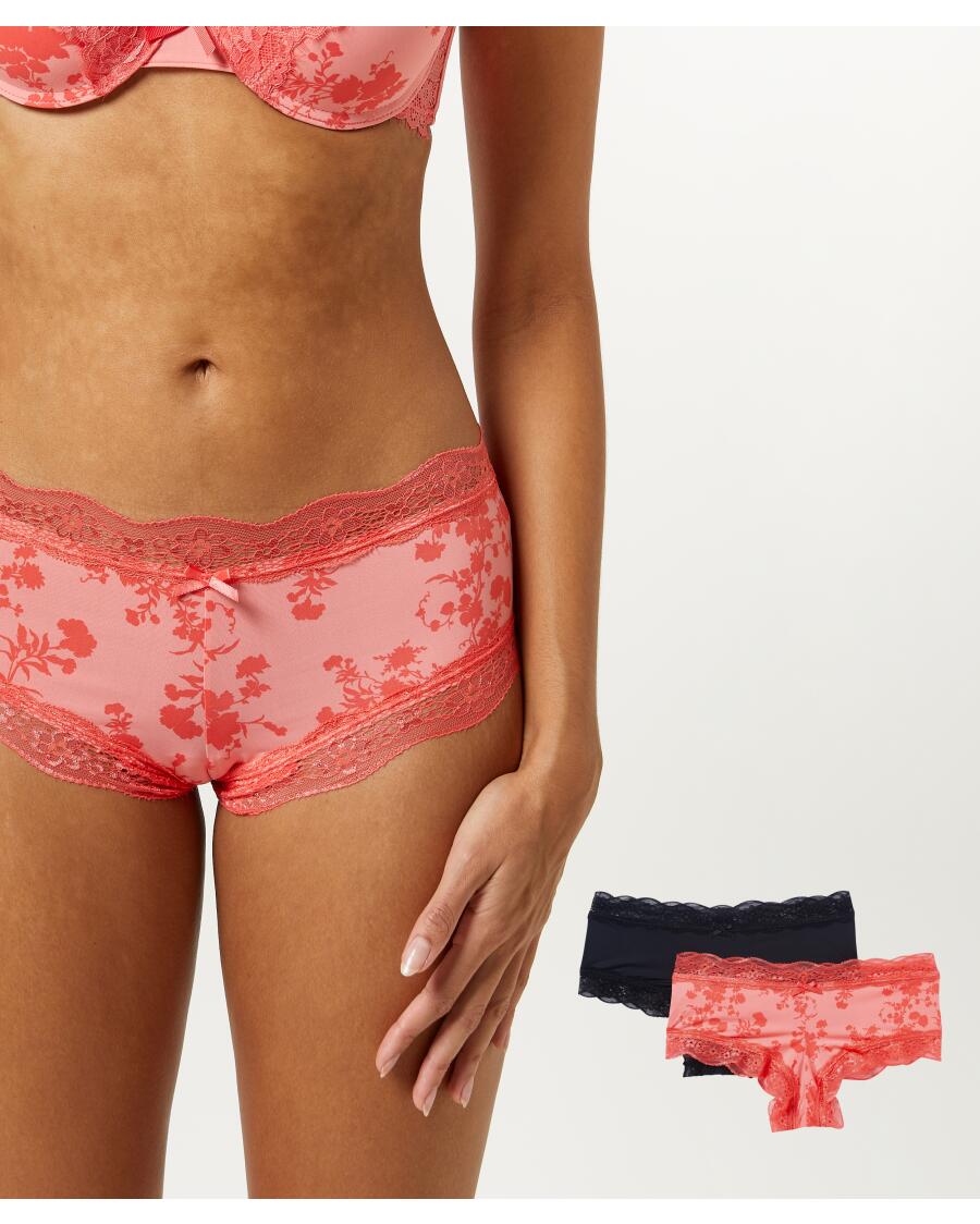 Pantys mit Spitzenkanten koralle/schwarz