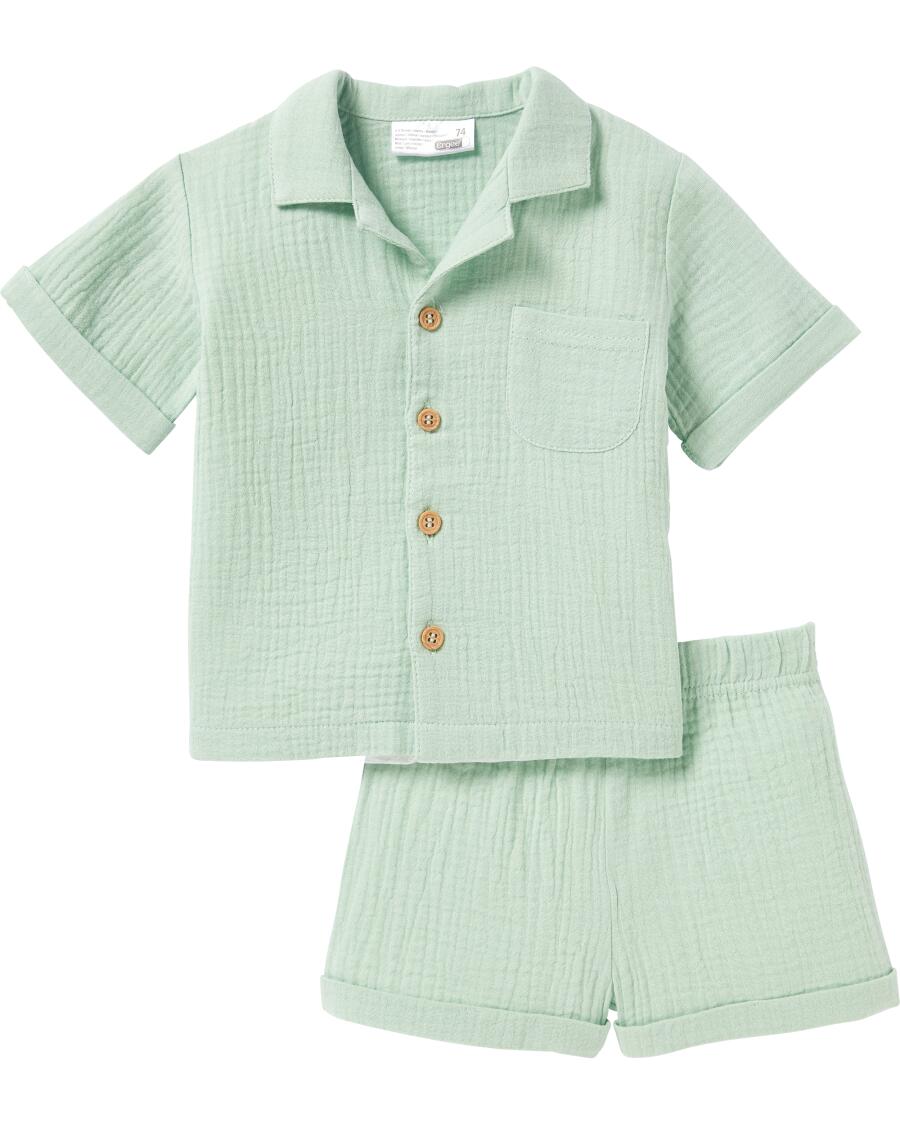 Musselin-Shirt + Musselin-Shorts hellgrün