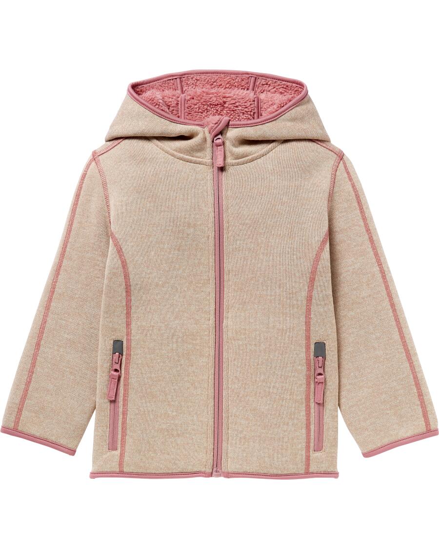 Strickfleecejacke mit Kapuze Beige melange
