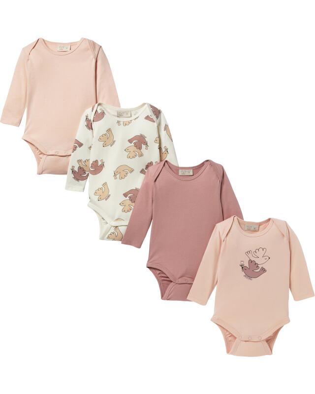 Bodys oiseaux bébé fille, vieux rose — KiK, produit allemand authentique au Maroc