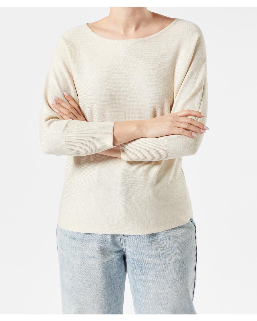 Sweter z cienkiej dzianiny beżowy melanż