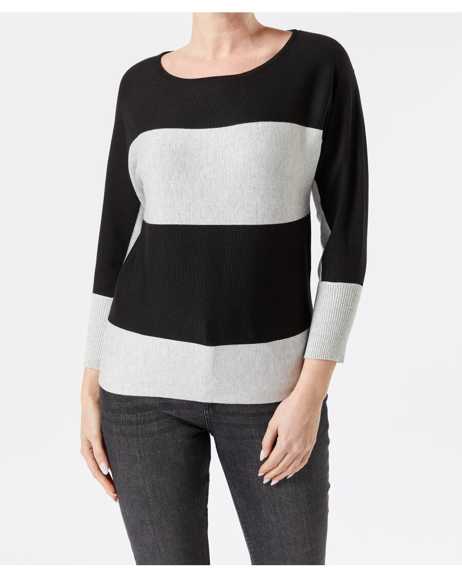 Sweter z cienkiej dzianiny w paski czarny/szary