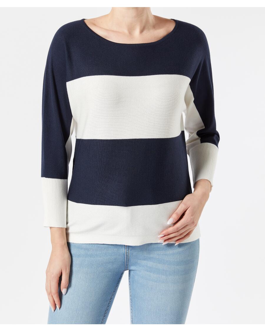 Sweter z cienkiej dzianiny w paski ciemnoniebieski/biały