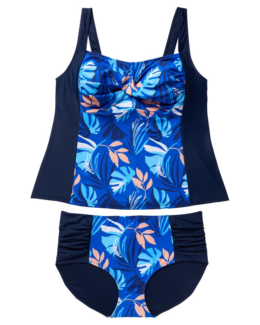 Tankini w kwiaty niebieski z nadrukiem
