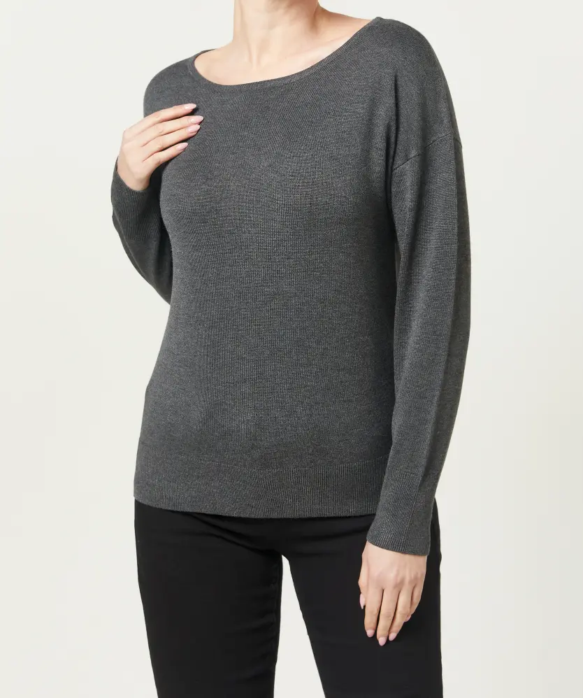 Rollkragenpullover Damen Strickpullover Anthrazit Melange