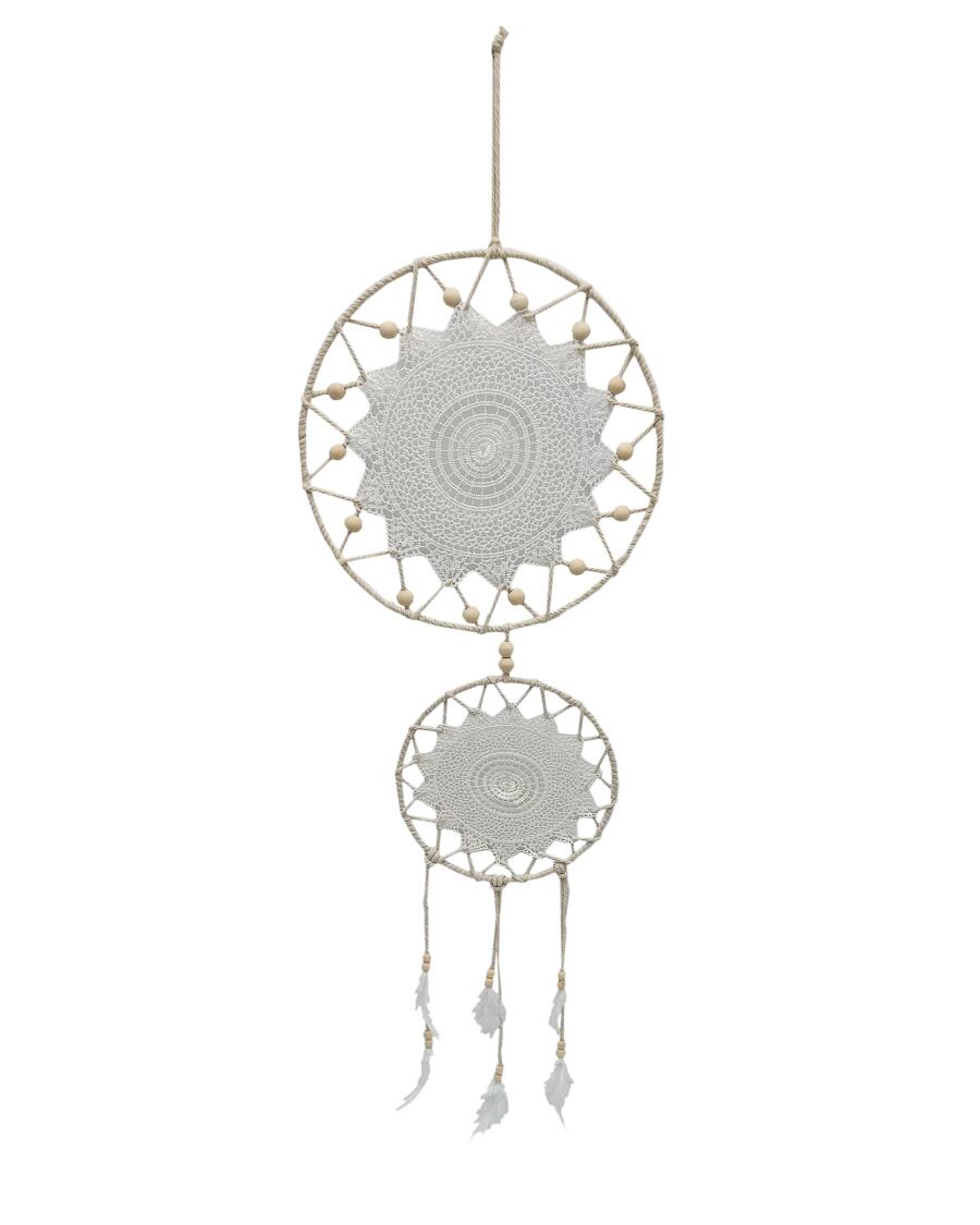Macramé dromenvanger Decoratie naturel/wit