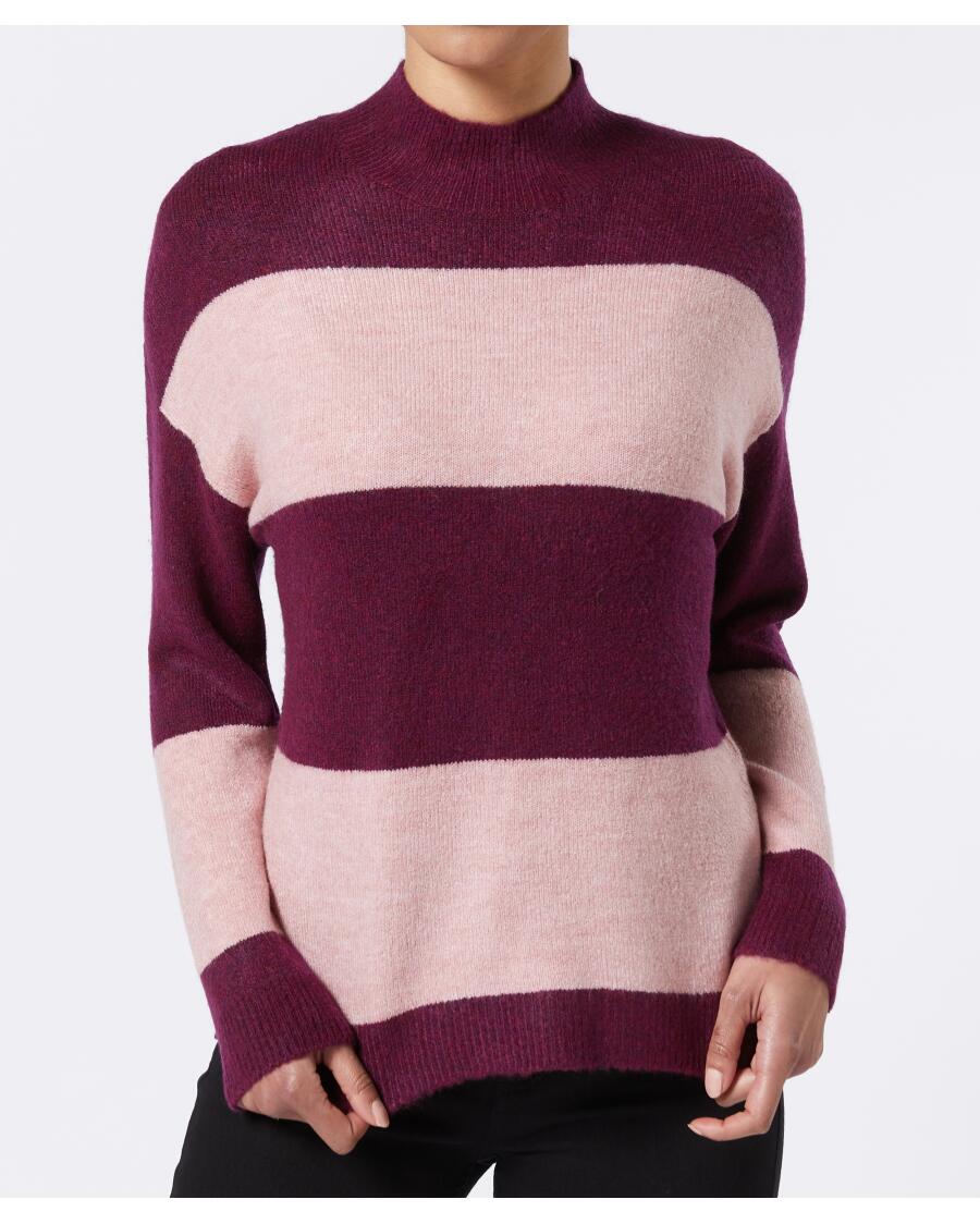 Feinstrickpullover mit Blockstreifen beere