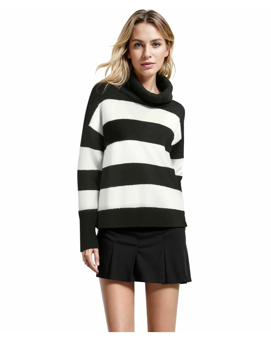Sweter z dzianiny z golfem Janina, w paski