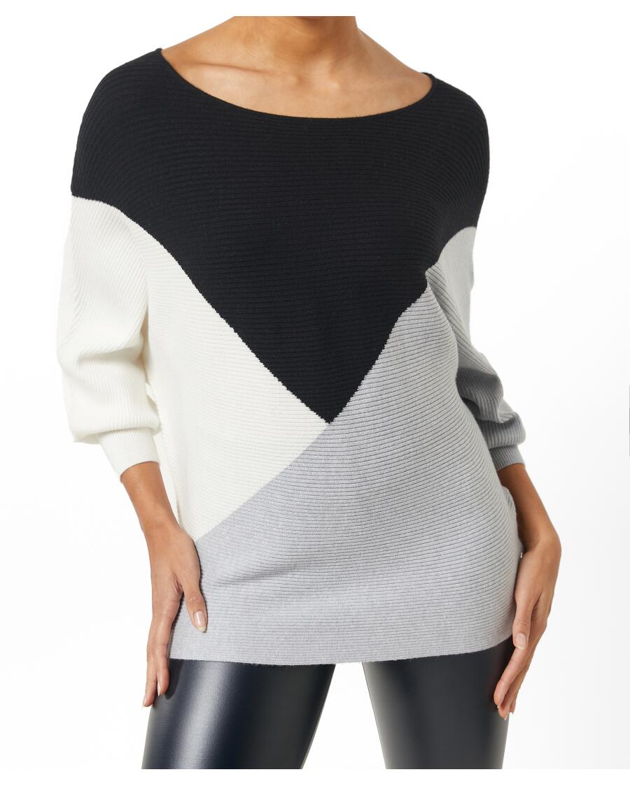 Strickpullover mit Colour-Blocking schwarz/grau