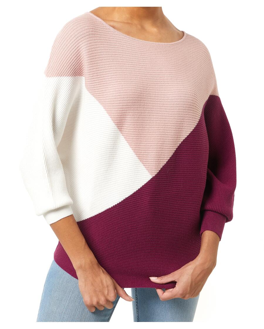 Strickpullover mit Colour-Blocking rosa/weiß