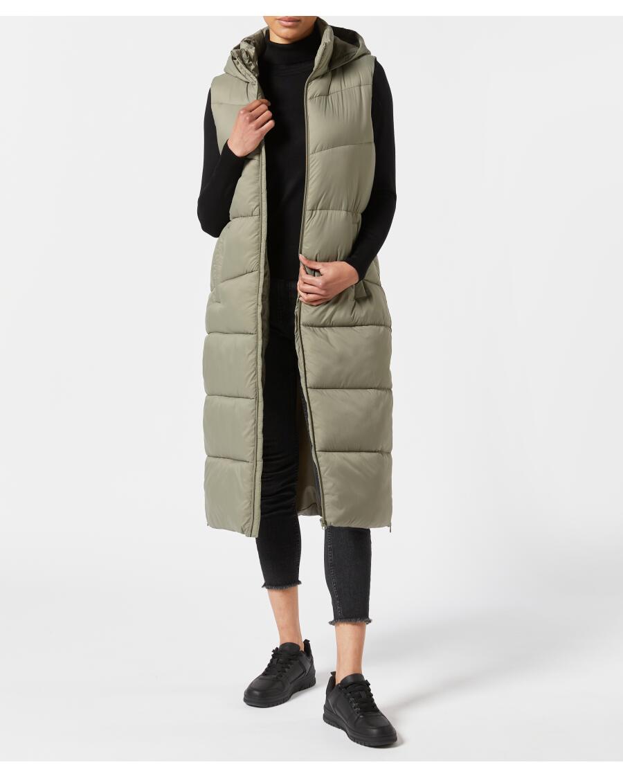 Lange Steppweste Khaki