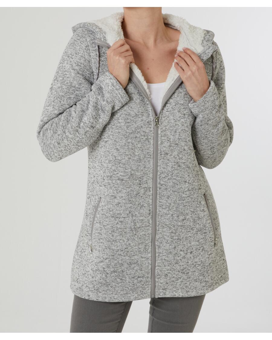 Strickfleecejacke mit Teddyfleece hellgrau melange