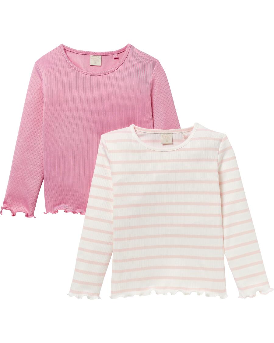 Langarmshirts mit Wellenkanten cremefarben/rosa