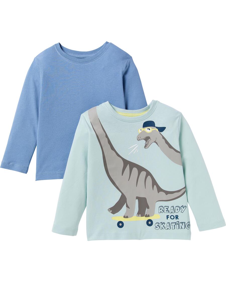 Langarmshirts mit Dino-Print blau/grün