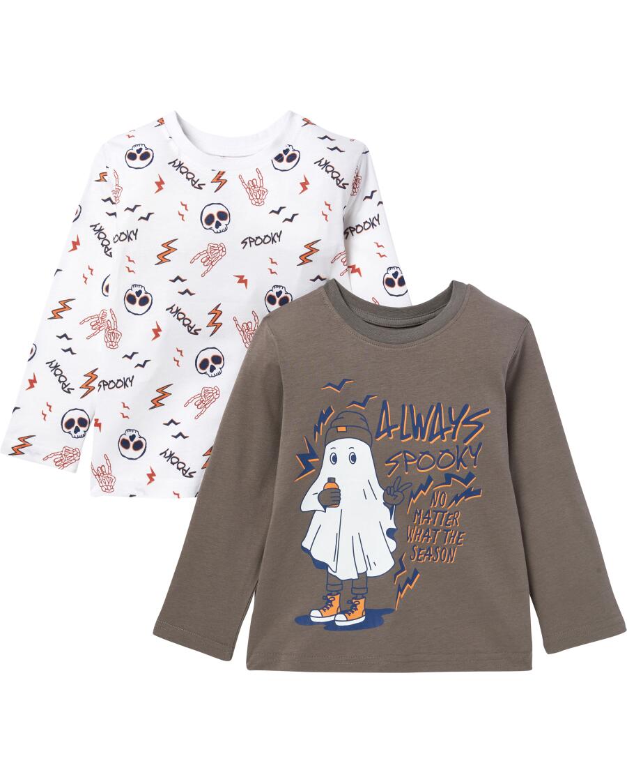 Langarmshirts aus Baumwolle grau/weiß